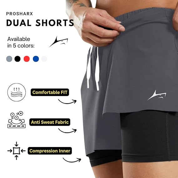 2 in 1 Active Dual Shorts with Inner Tights Layer