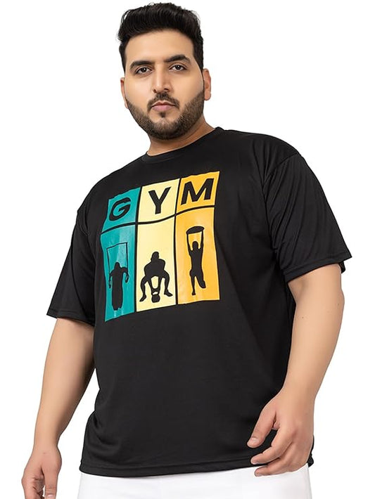 Men Plus Size Round Neck Printed Regular Dry Fit Gym Sports T-Shirt