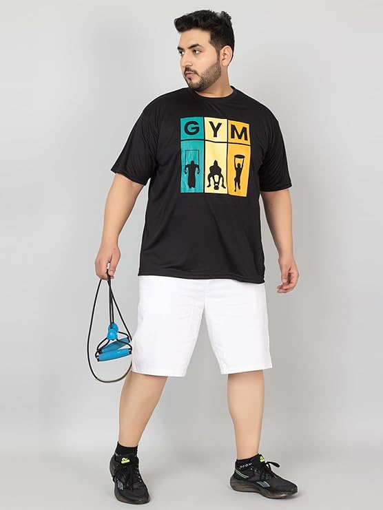 Men Plus Size Round Neck Printed Regular Dry Fit Gym Sports T-Shirt