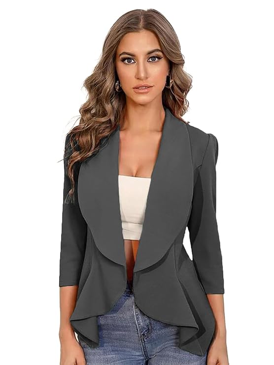 Women's Single Breasted Relaxed Fit Shawl Collar 34 Sleeve Blazer