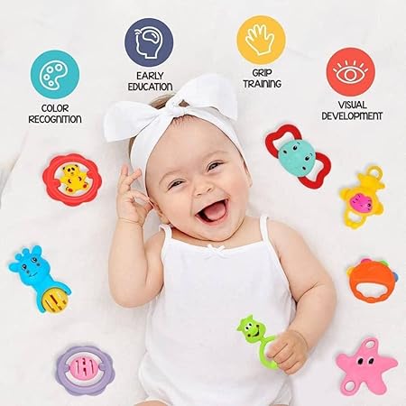 Baby Products Toys 7 Pcs Rattle Set with Teathers for New Born Baby Gifts