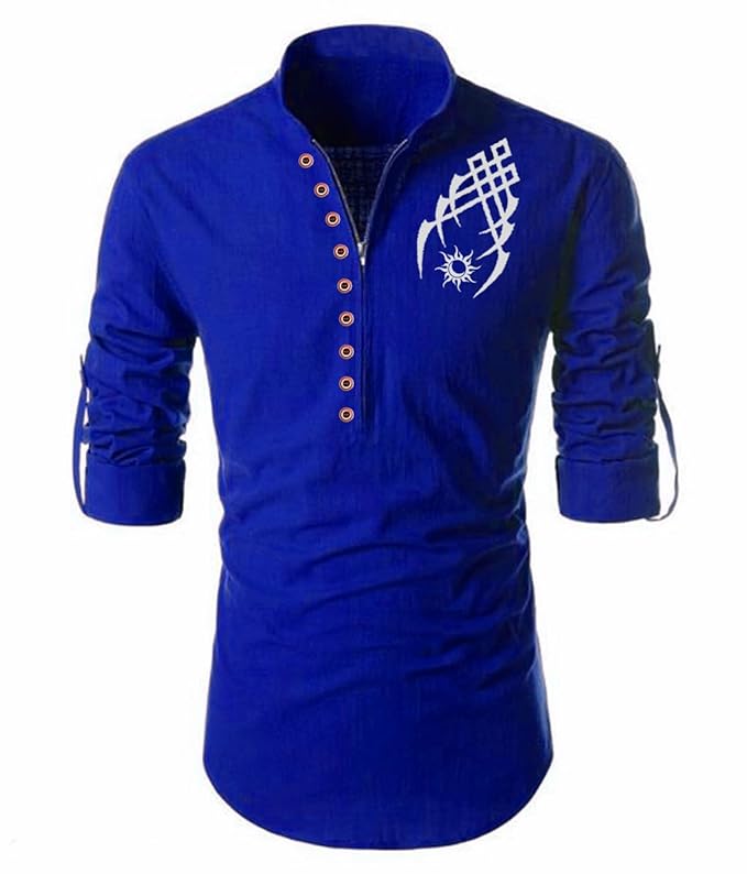 Men's Full Sleeve Short Kurta Shirt with a Trendy Mandarin Collar Crafted from a Premium Cotton Blend