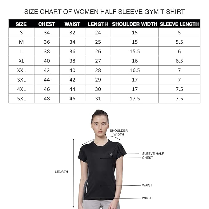 Women's Round Neck Half Sleeves Gym Sports Regular Fit T-Shirt