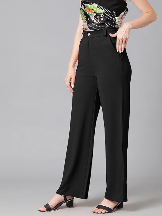 Women's High Rise Cotton Blend Relaxed Fit Trousers