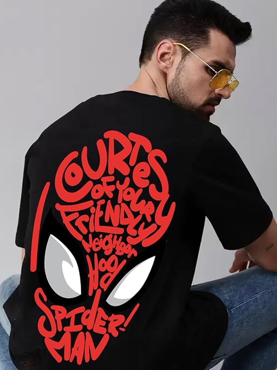 Show Your Love for Marvel's Spiderman Typographic Back Printed Oversized T-shirt for Men & Boys