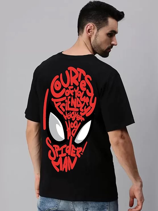 Show Your Love for Marvel's Spiderman Typographic Back Printed Oversized T-shirt for Men & Boys