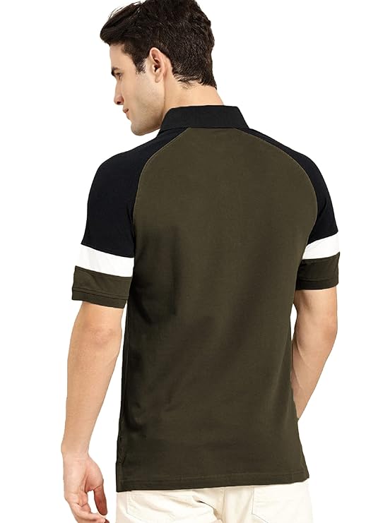 Men's Half Sleeve Regular Fit Matty Colorblock Polo T-Shirt