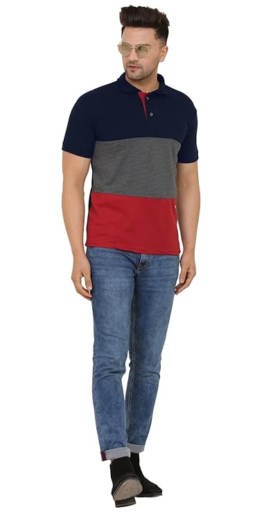 Men's Half Sleeve Polo Neck Colorblock Regular Fit Matty T-Shirt