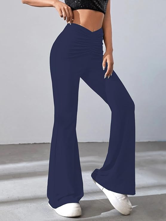 Women's Solid Gathering Front Skinny Trousers