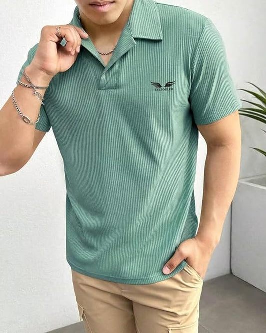 Collar Neck Solid Half Sleeve Regular Fit T-Shirt for Men