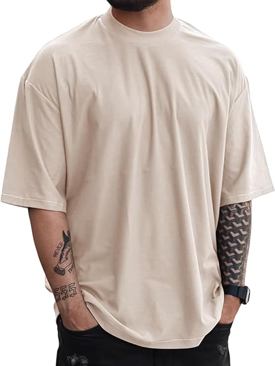 Oversized Longline Drop Shoulder Solid Round Neck Tshirts for Men