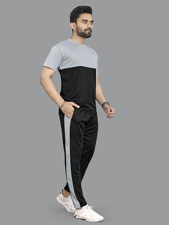 Cotton Lycra Blend Casual Regular Fit Colorblock Tracksuit for Men