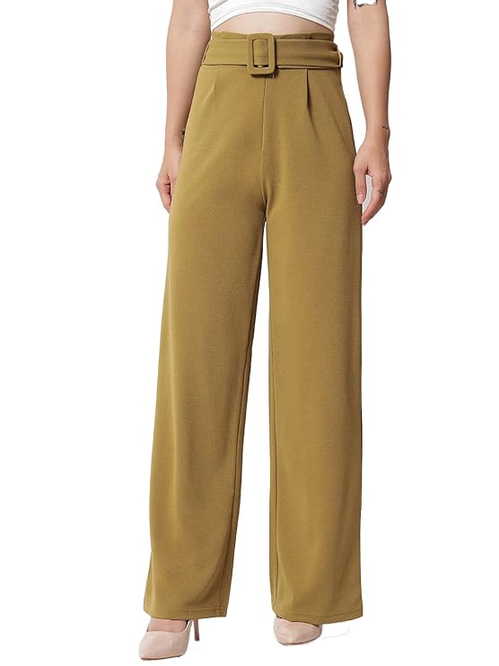 Women's High Rise Viscose Rayon Relaxed Fit Korean Trousers