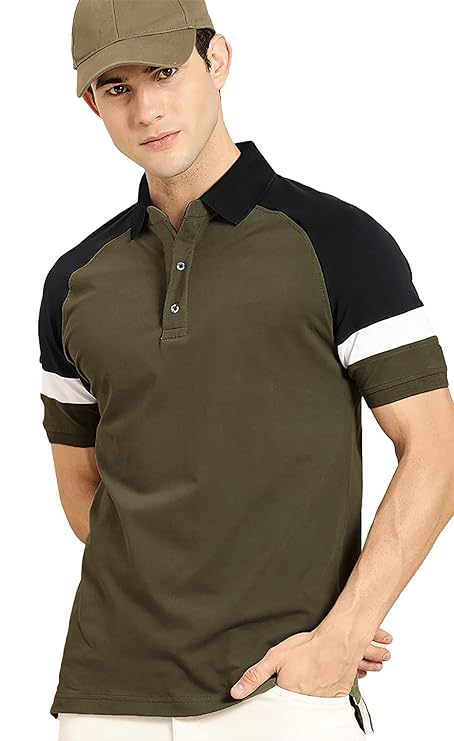 Men's Half Sleeve Regular Fit Matty Colorblock Polo T-Shirt