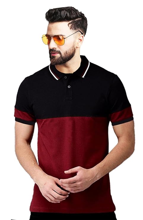 Men's Half Sleeve Polo Neck Colorblock Regular Fit Matty T-Shirt