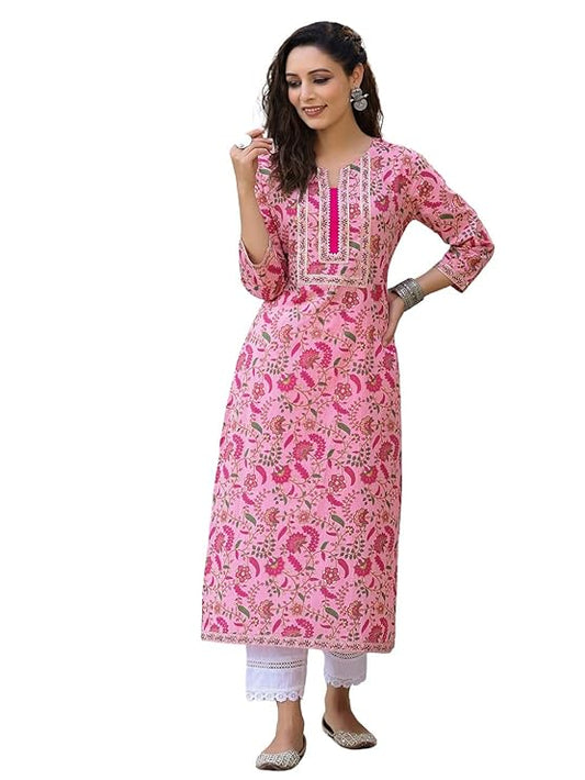 Women's Cotton Printed Straight Kurta