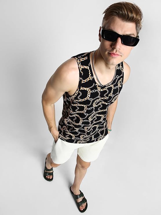 Men Sleeveless Tshirt, All Over Printed Vest for Men, Cotton Sando for Beach Wear, Gym, Cycling, Running, & Other Sports