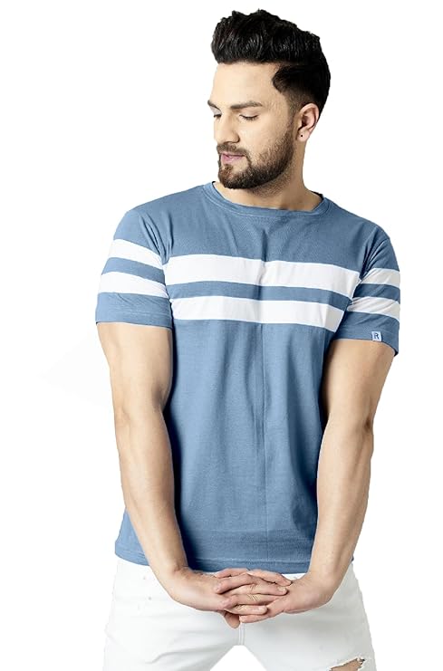 Men's Cotton Half Sleeve Regular Fit Striped T-Shirt