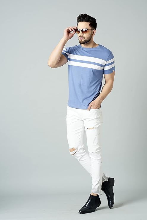 Men's Cotton Half Sleeve Regular Fit Striped T-Shirt