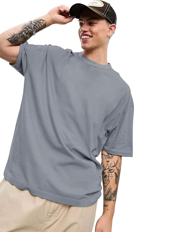 Oversized Longline Drop Shoulder Solid Round Neck Tshirts for Men