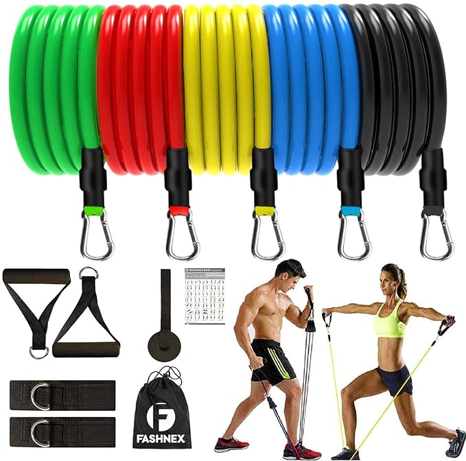 Resistance Bands Set for Exercise, Stretching and Workout Toning Tube Kit with Foam Handles, Door Anchor, Ankle Strap and Carrying Bag for Men, Women