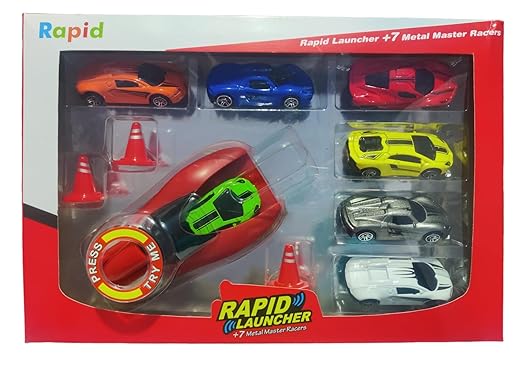 Rapid Launcher Play Set Toy with 7 Die Cast Metal Stunt Car and Master Racers Sports with 3 Stoppers Racing Game for Kids