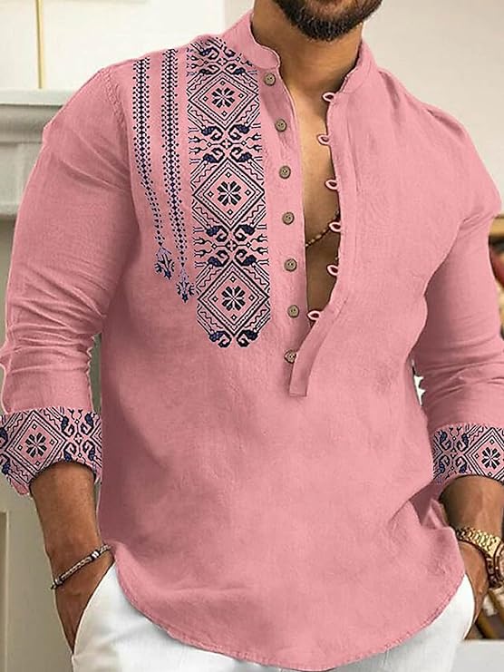 Men's Cotton Blend Mandarin Collar Self One Design Full Sleeve Casual Short Kurta