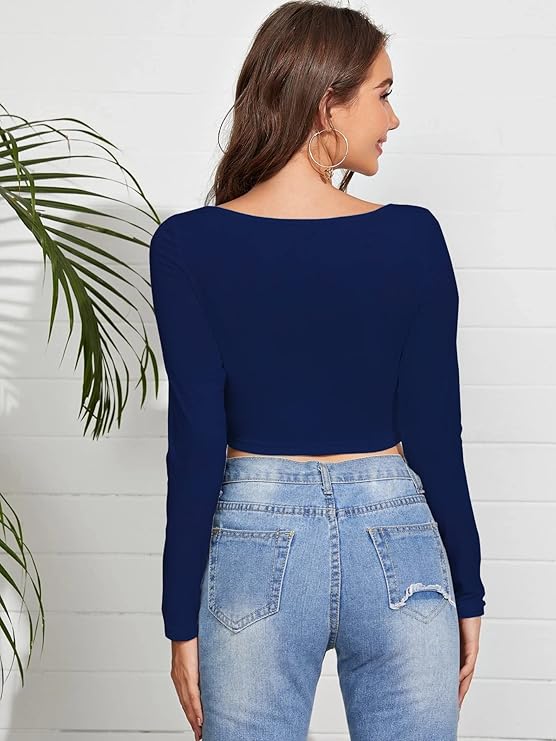 Women's Ruched Bust Solid Crop Top