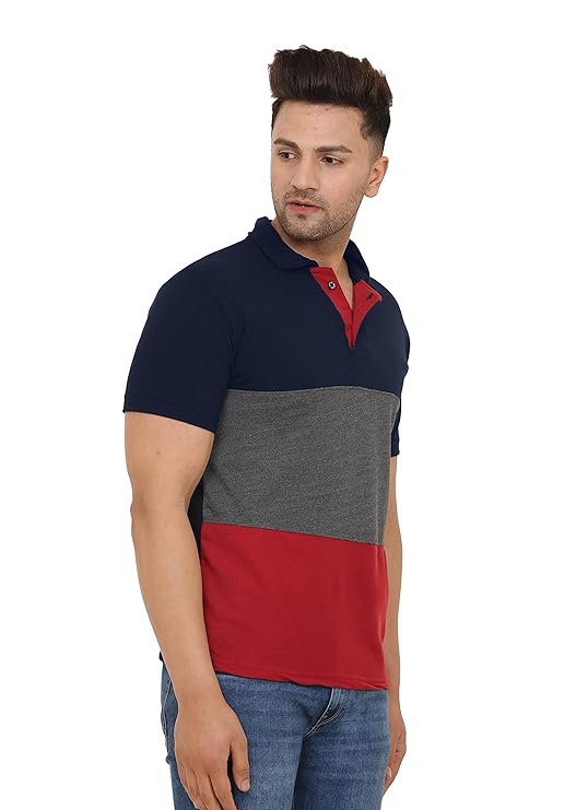 Men's Half Sleeve Polo Neck Colorblock Regular Fit Matty T-Shirt