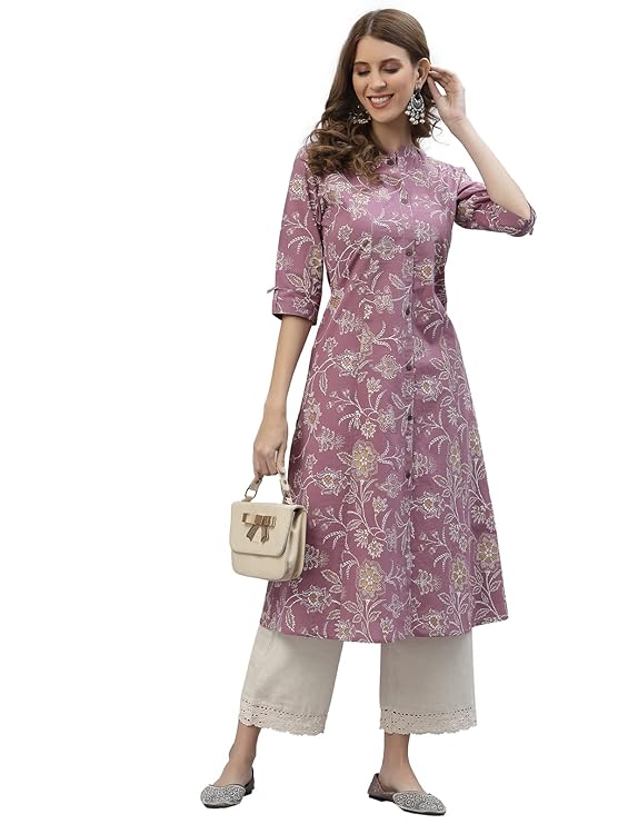 Women's Floral Print Rayon A-Line Kurta