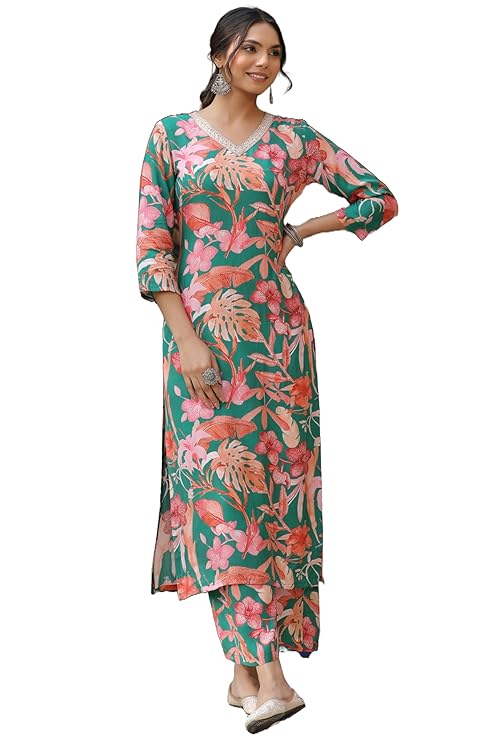 Women's Cotton Blend Straight Printed Kurta with Palazzo