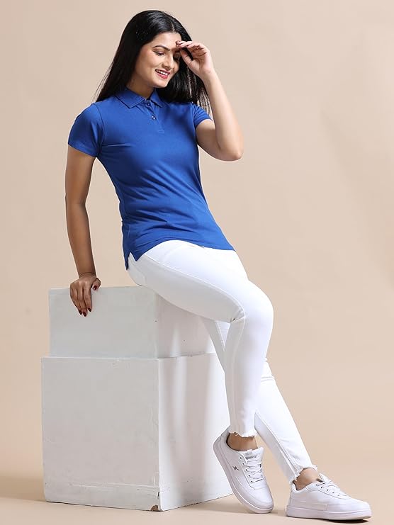 Womens Collar Neck Half Sleeve Solid Polo T-Shirt