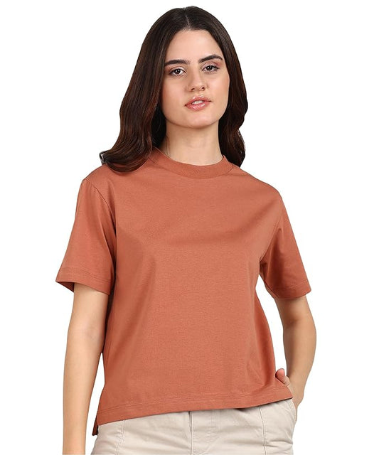 Alan Jones Women's Relaxed Fit Side Slit Cotton Short Sleeve T-Shirt