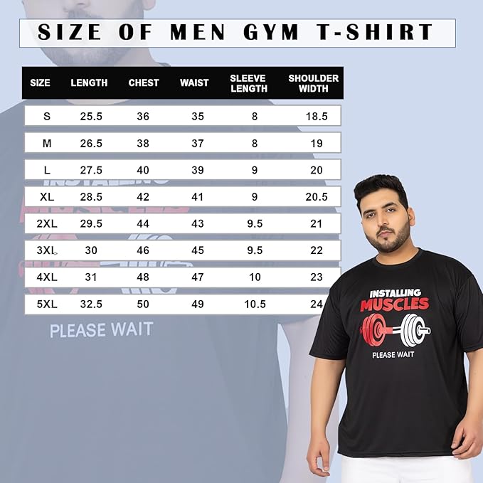 Men Plus Size Round Neck Printed Regular Dry Fit Gym Sports T-Shirt