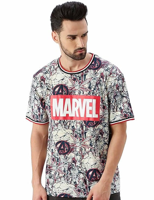 Original Marvel Avengers Typography All Over Printed Oversized T Shirts for Men