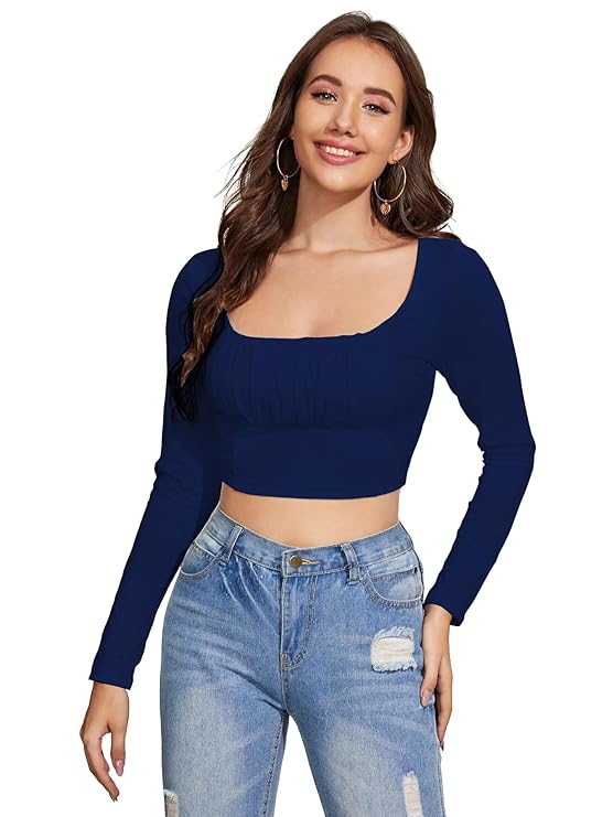 Women's Ruched Bust Solid Crop Top