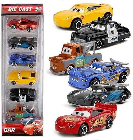 Mini Metal Die Cast Car Set of-6 Toy Vehicle Play Set Free Wheel High Speed Unbreakable Car for Kids