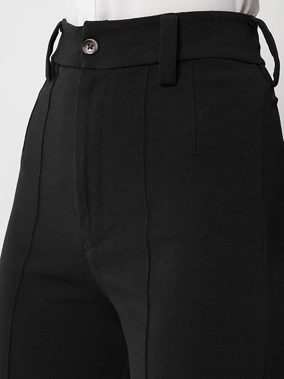 Women Polyester Blend Solid Trousers