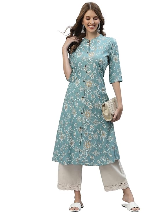 Women's Floral Print Rayon A-Line Kurta