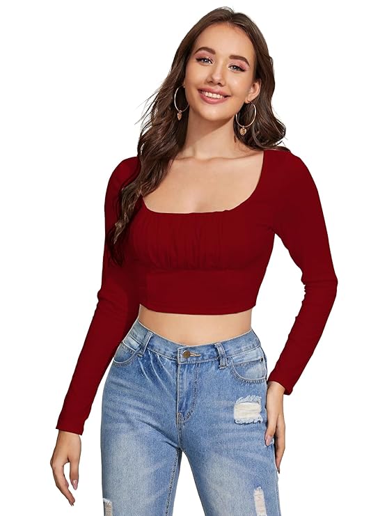 Women's Ruched Bust Solid Crop Top