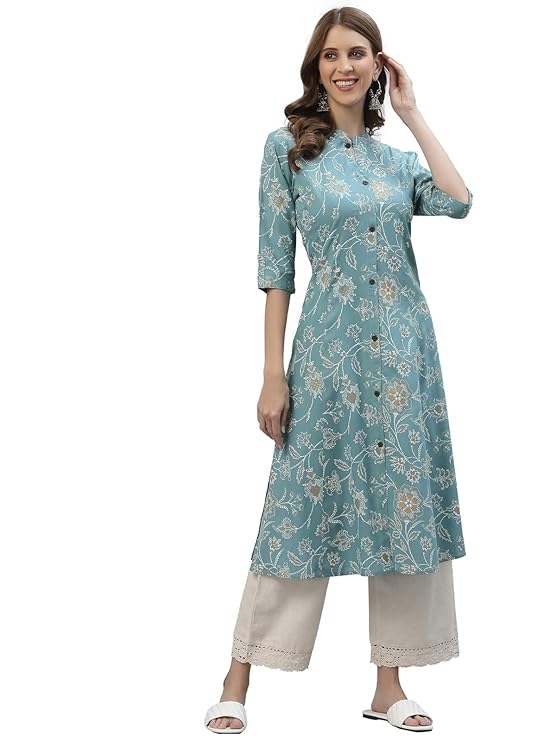 Women's Floral Print Rayon A-Line Kurta