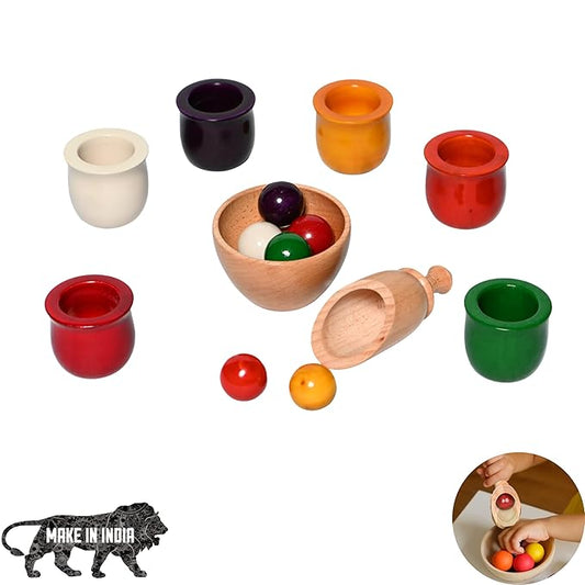 Wooden Color Sorting Toy Set of Balls Bowls Waldorf Inspired Montessori Toy for Early Learning