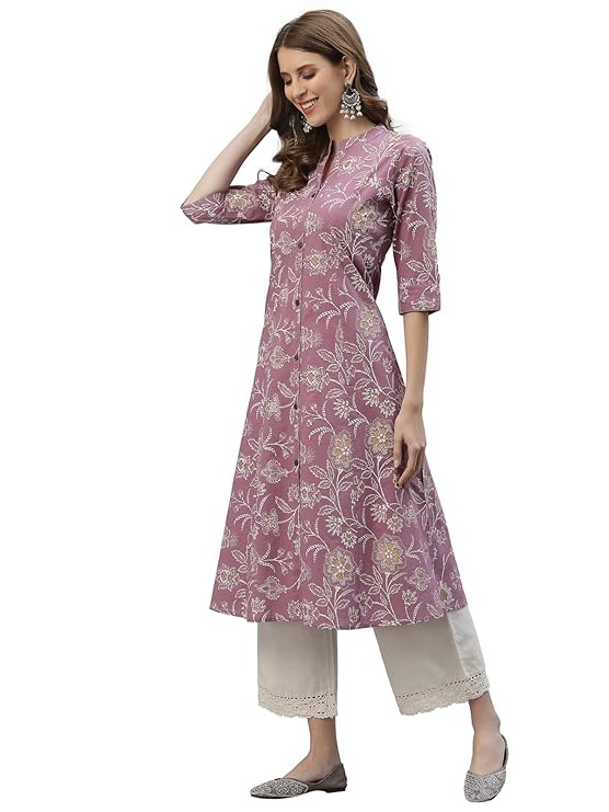 Women's Floral Print Rayon A-Line Kurta