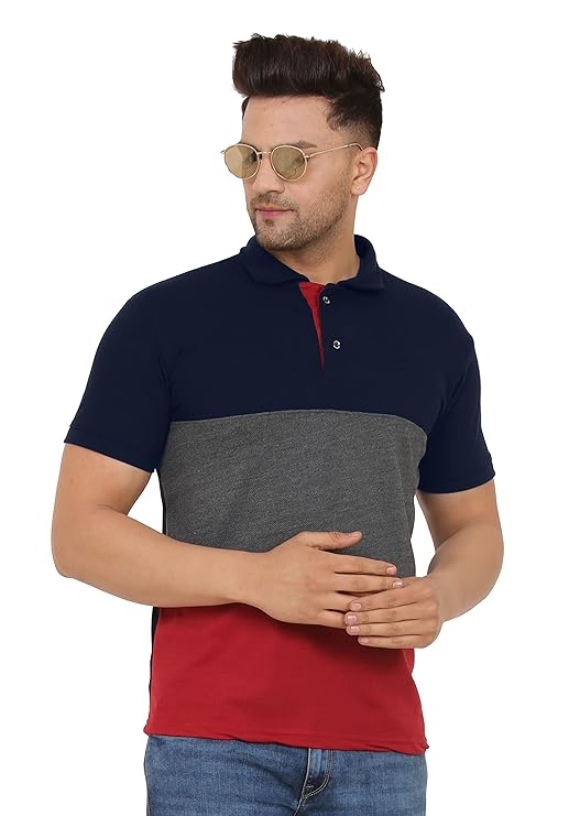 Men's Half Sleeve Polo Neck Colorblock Regular Fit Matty T-Shirt