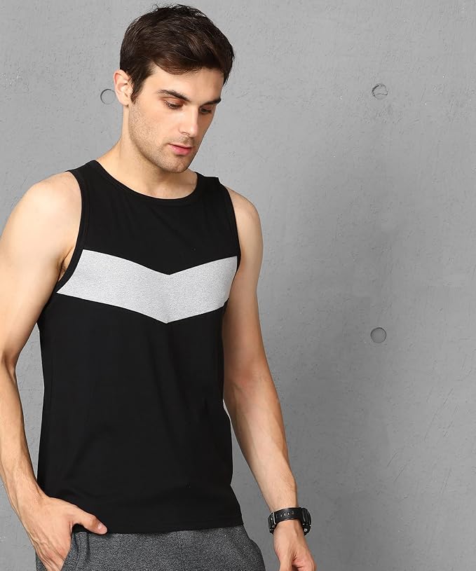 Men's Cotton Colorblocked Sleeveless Regular Fit T-shirt