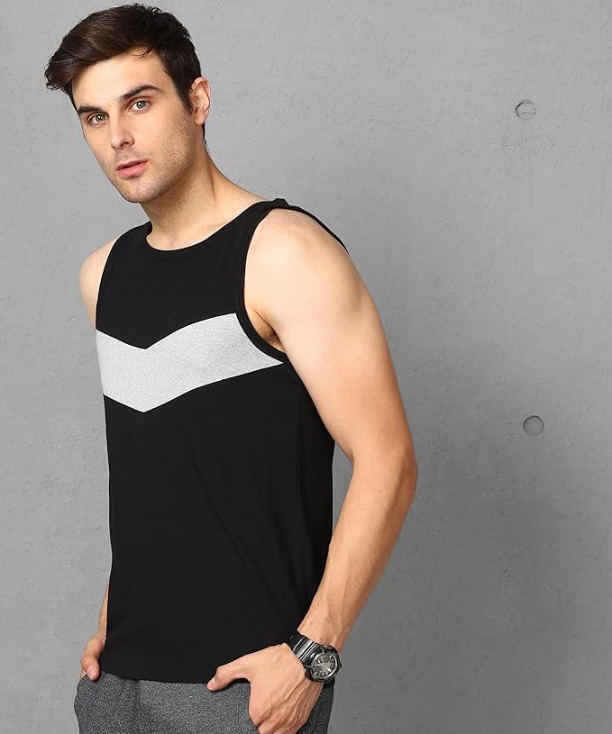 Men's Cotton Colorblocked Sleeveless Regular Fit T-shirt