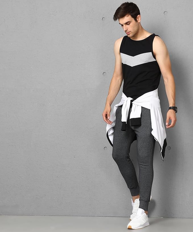 Men's Cotton Colorblocked Sleeveless Regular Fit T-shirt