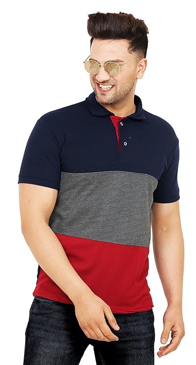 Men's Half Sleeve Polo Neck Colorblock Regular Fit Matty T-Shirt