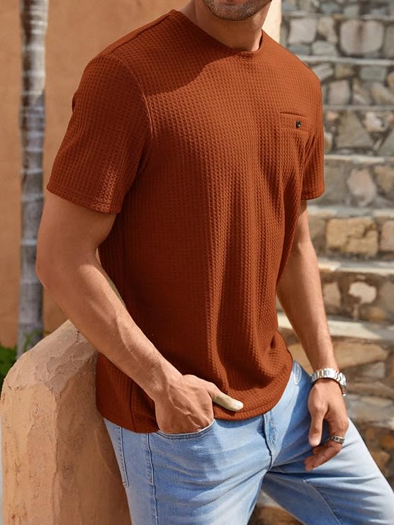 Men's Waffle Knitted Crew Neck Regular Fit Tees