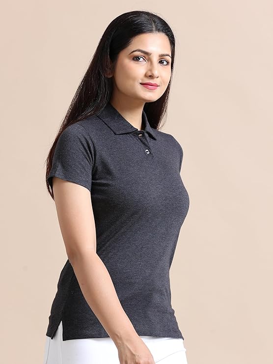 Womens Collar Neck Half Sleeve Solid Polo T-Shirt